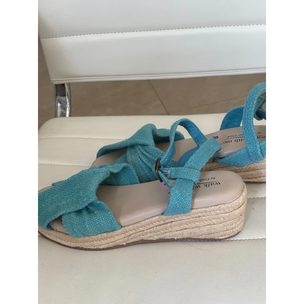 Coldwater Creek Walk With Me Callie Espadrille Wedge Sandals Turquoise Blue 8M
